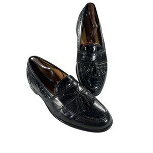 Johnston Murphy Cellini Mens Sz 9.5M Black Leather Tassel Loafer Slip On Shoes